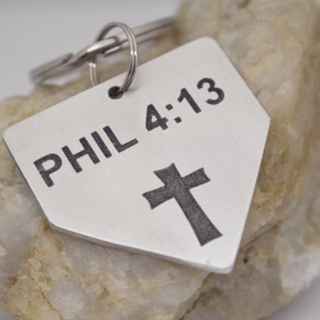 Homeplate Baseball Softball Phil 4 13 Cross keychain.jpg